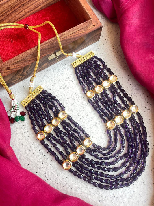 Glass Stone with Kundan Eight Layered Mala Adjustable Choker