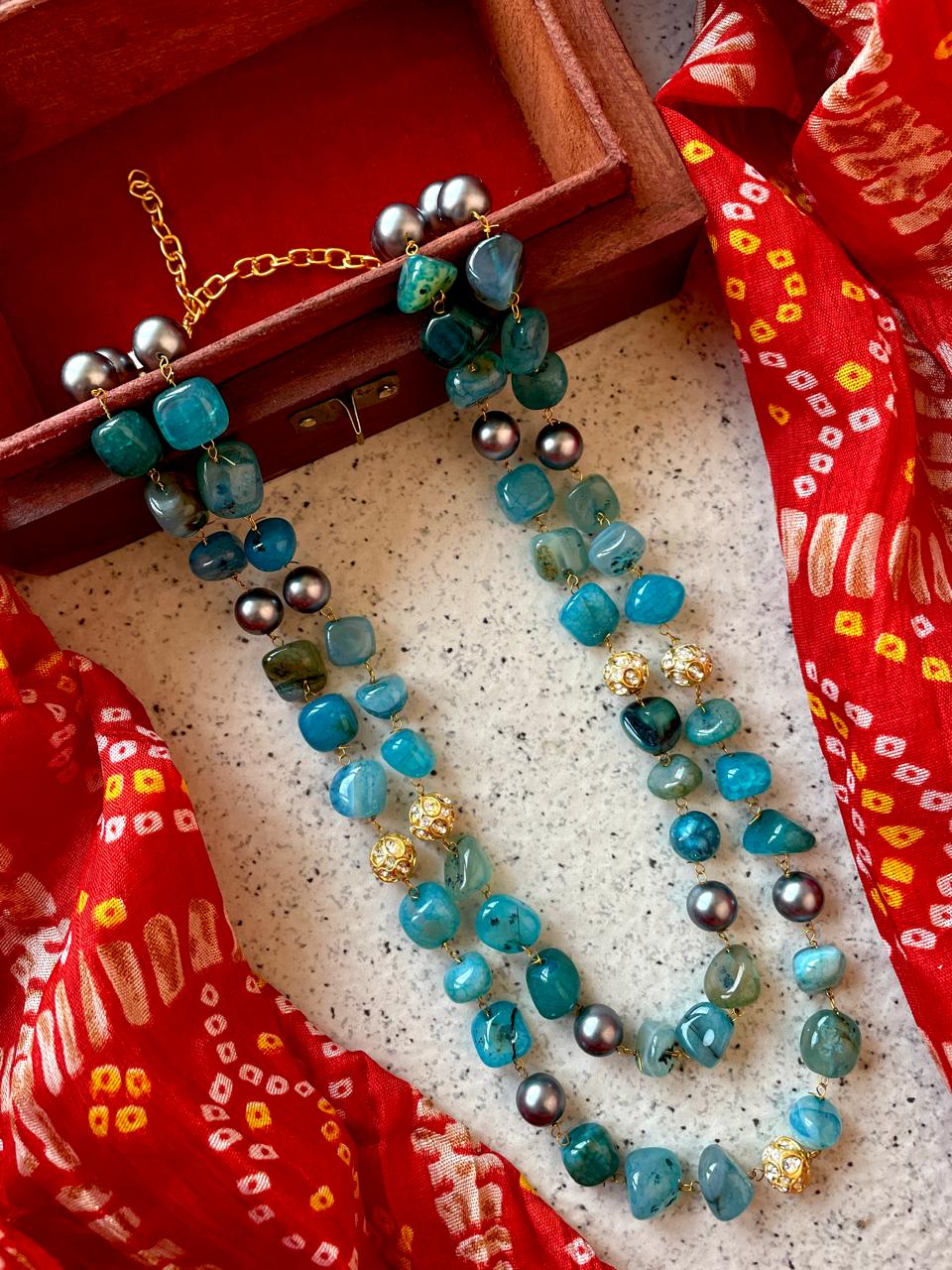 Jade stone with Shell Pearl Double Layer Mala