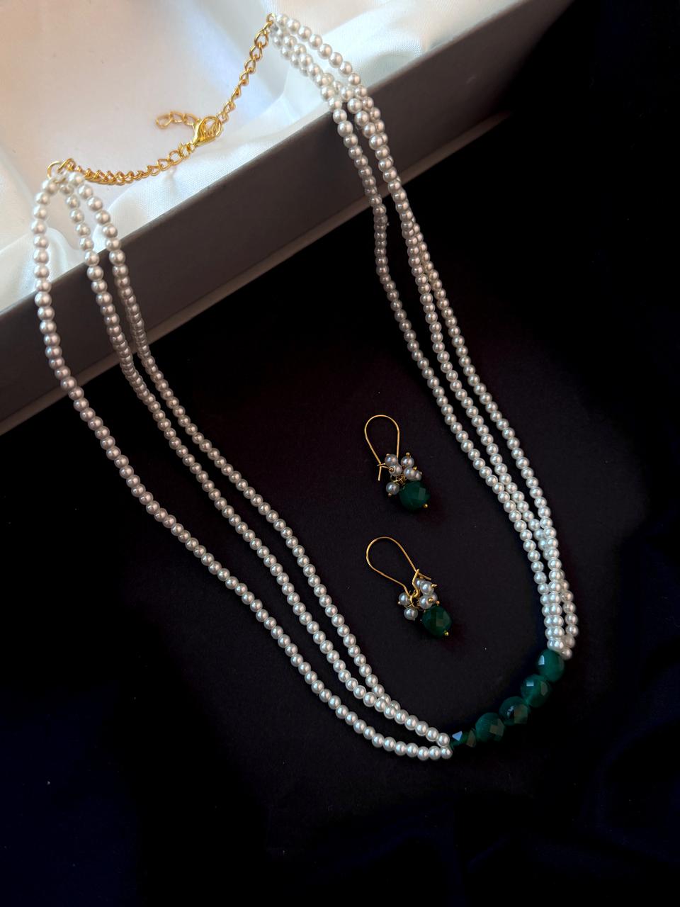 Semi Precious Stone with small shell Pearl Necklace with Earring set