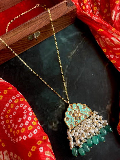 Kundan Meenakari Beaded Pendant Chain Necklace