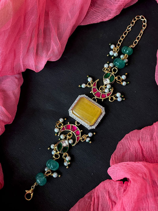 Ad with Monalisa Stone and Pachi Kundan Beaded Bracelet