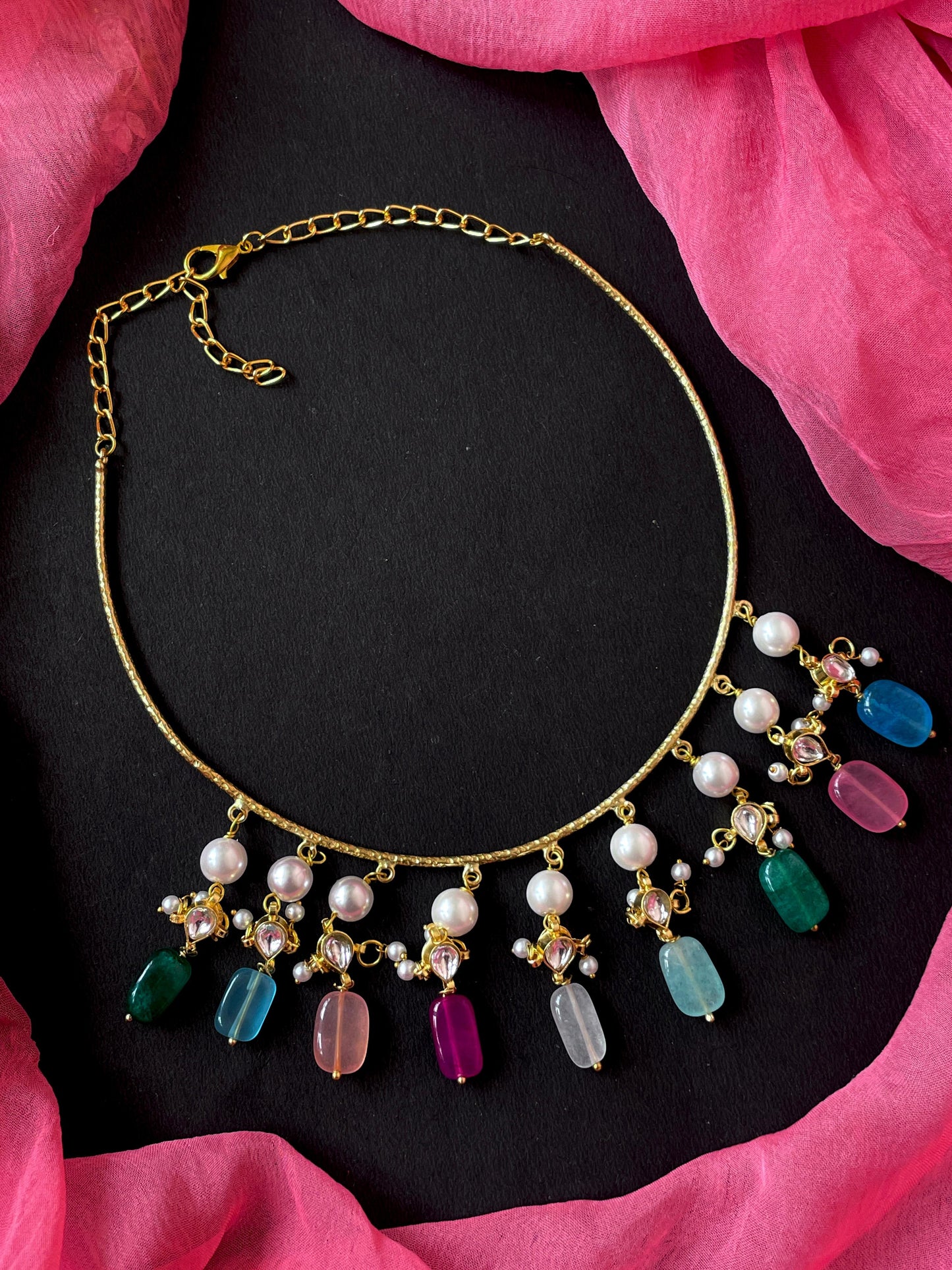 Multi Colour Beads with Pachi Kundan Choker Necklace