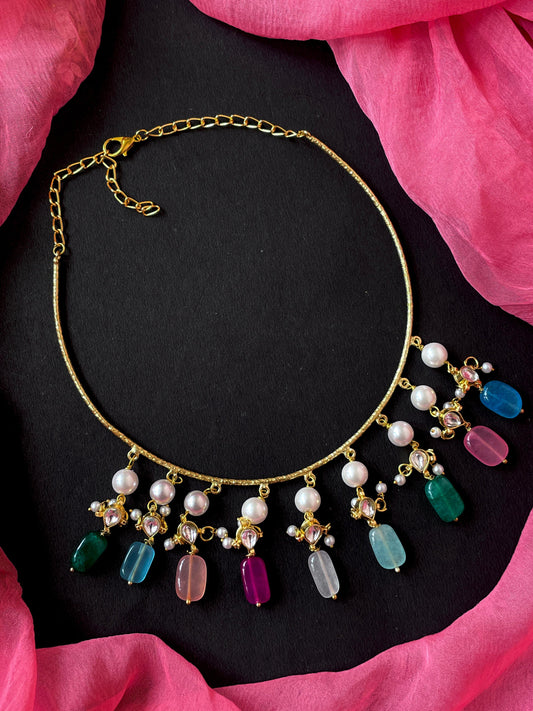 Multi Colour Beads with Pachi Kundan Choker Necklace