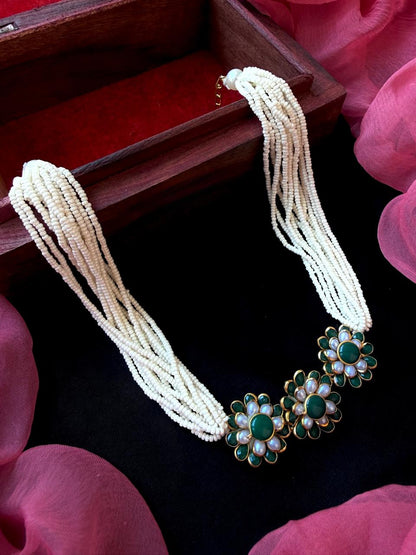 Pachi Kundan Floral Pendant Beaded Choker Necklace
