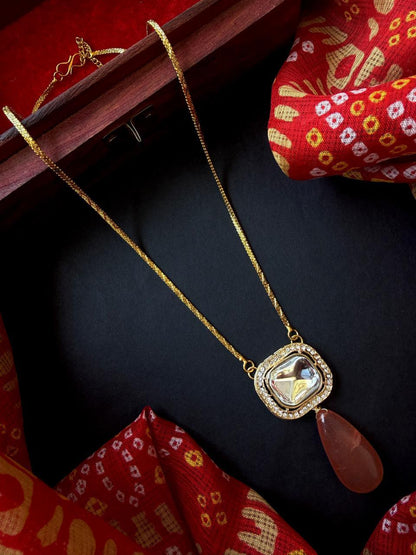 Kundan with Natural Stone PendantChain Necklace