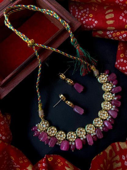 Kundan with Stone Choker Necklace with earring set