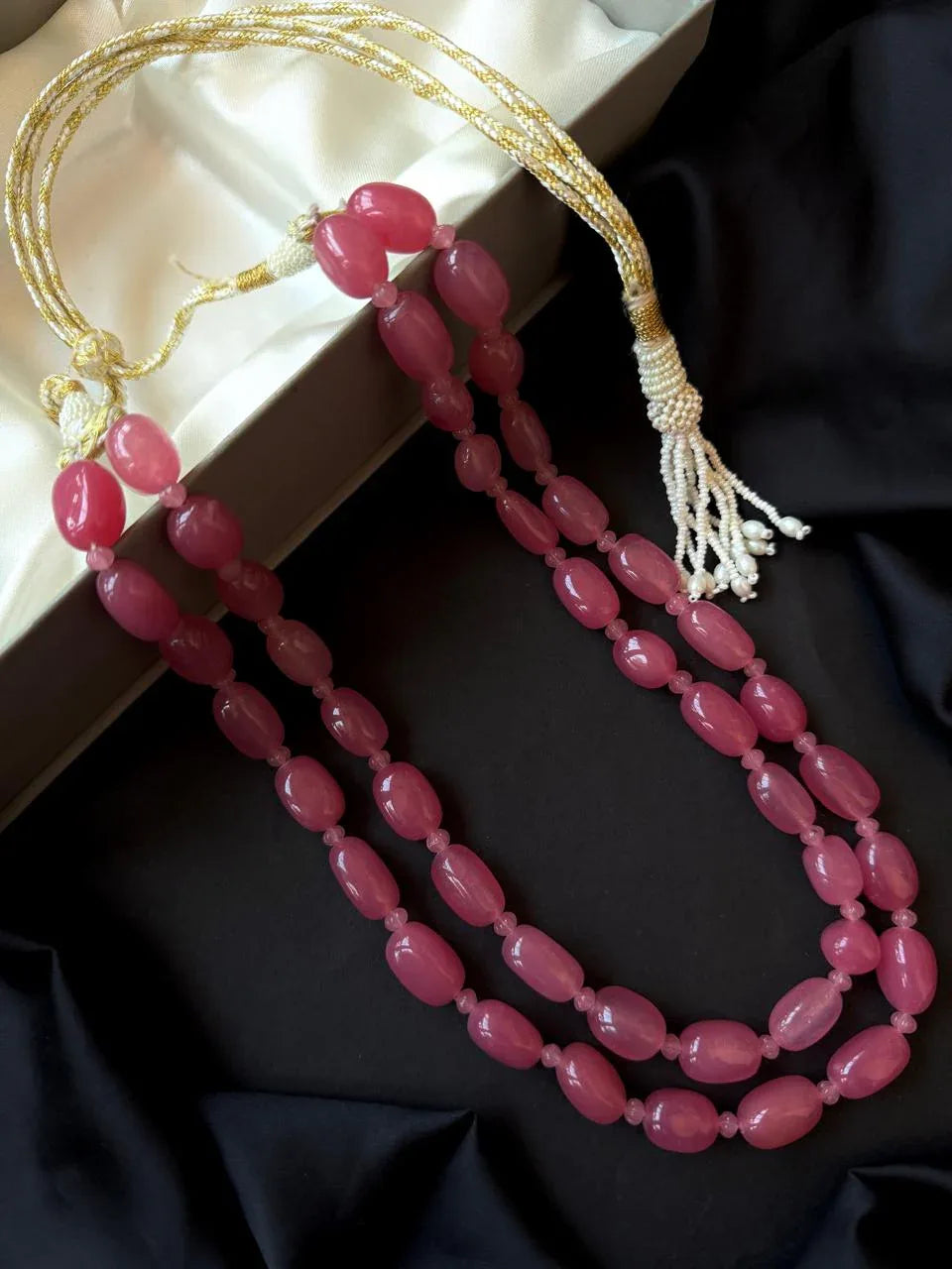 Strawberry Stone Beaded Double Layered Mala