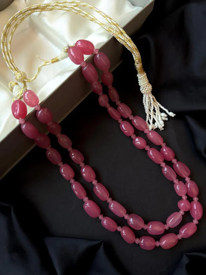 Strawberry Stone Beaded Double Layered Mala