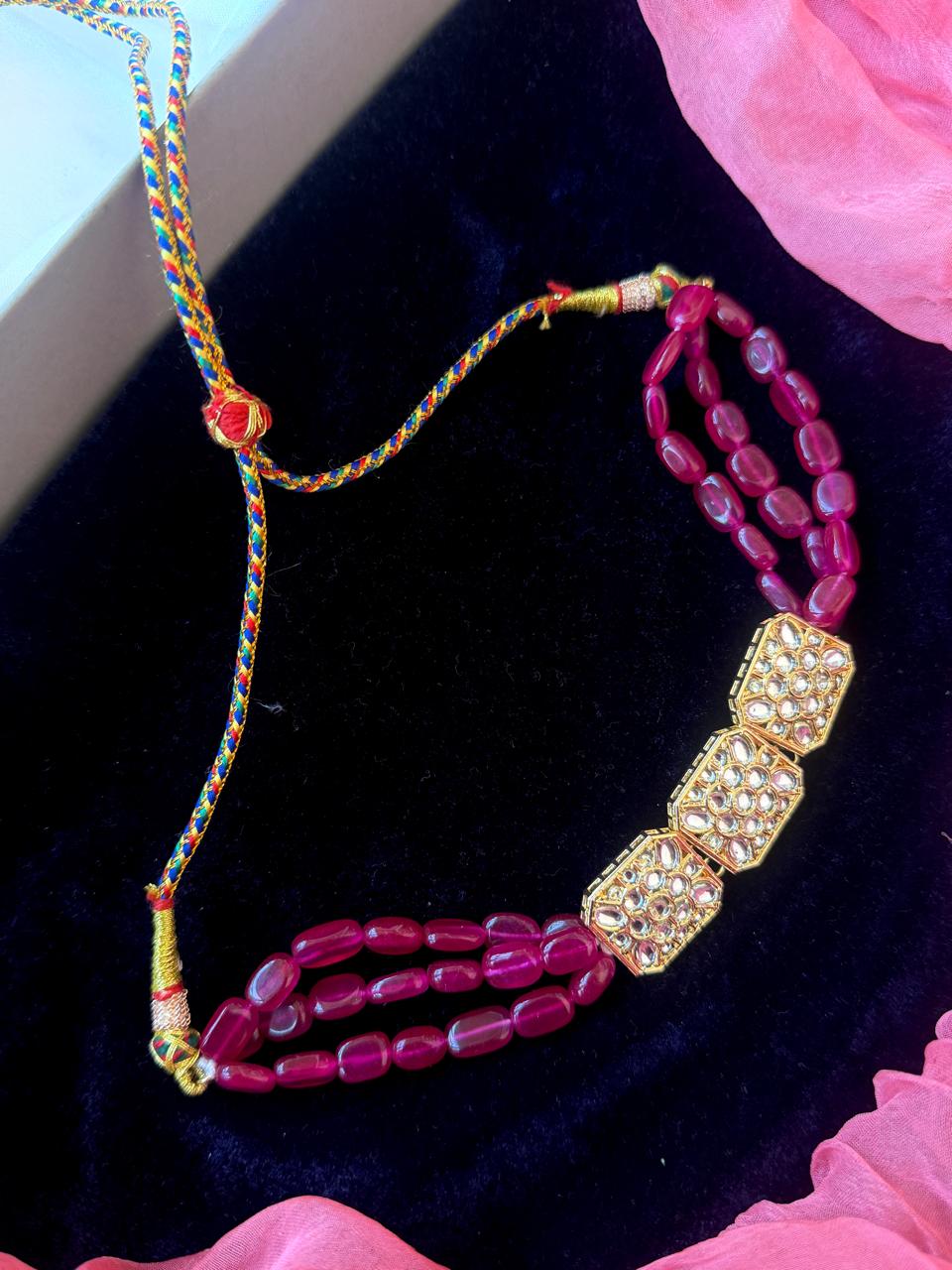 Kundan Pendant Stone Beaded Layered Mala Choker Necklace