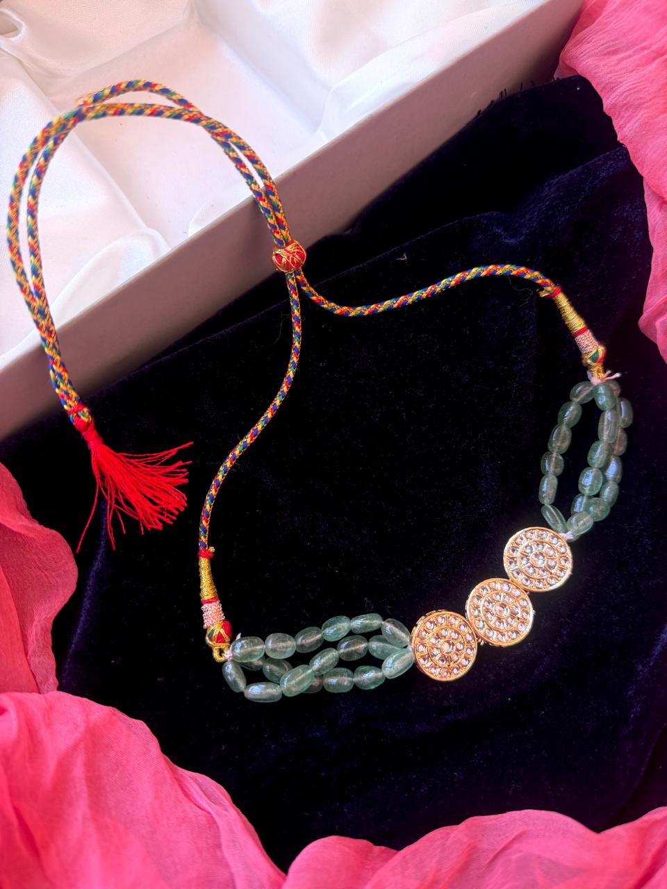 Kundan Pendant Stone Beaded Layered Mala Choker Necklace