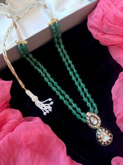 Kundan Meenakari Pendant Stone Beaded Double Layered Mala Necklace