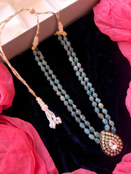Kundan Meenakari Pendant Stone Beaded Double Layered Mala Necklace
