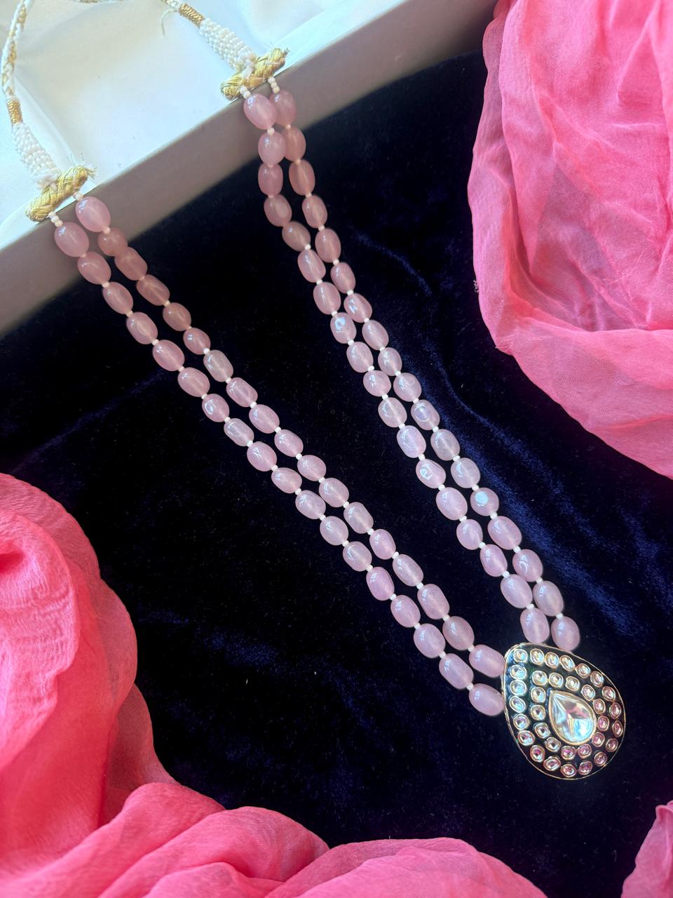 Kundan Meenakari Pendant Stone Beaded Double Layered Mala Necklace