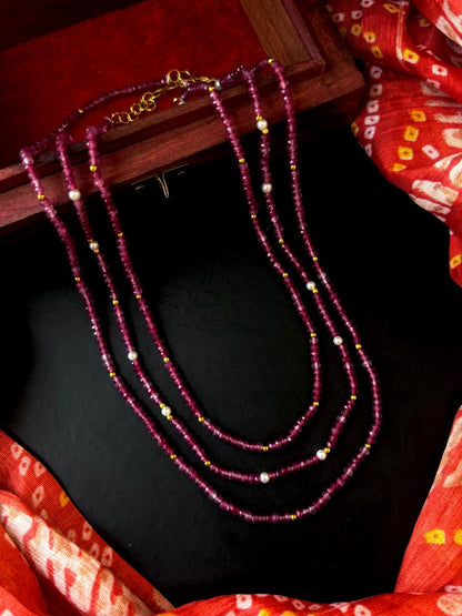 Stone Semi precious Beaded Three Layered Mala