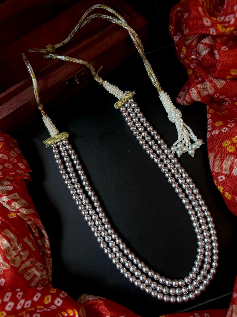 Shell Pearl Three Layered Mala with Earring set