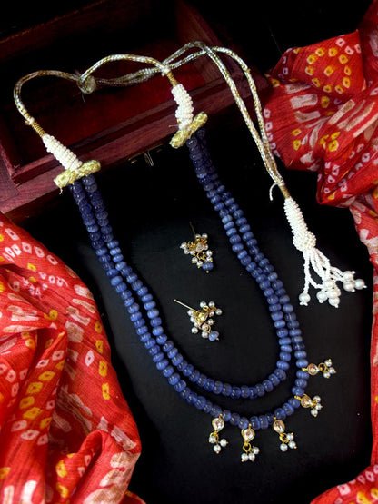 Monalisa Semi Precious Pumpkin Beaded Mala with Kundan and Earring Set