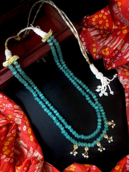 Monalisa Semi Precious Pumpkin Beaded Mala with Kundan and Earring Set