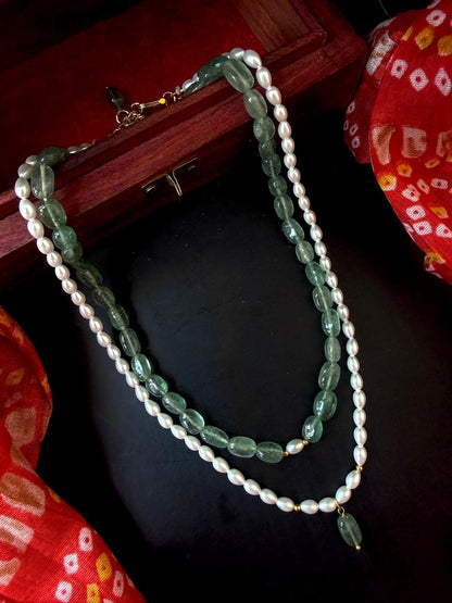 Strawberry Beads and Shell Pearl Double Layered Mala