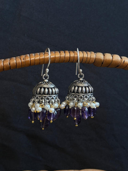 Stone Beaded Partywear Oxidized Jhumki Earring