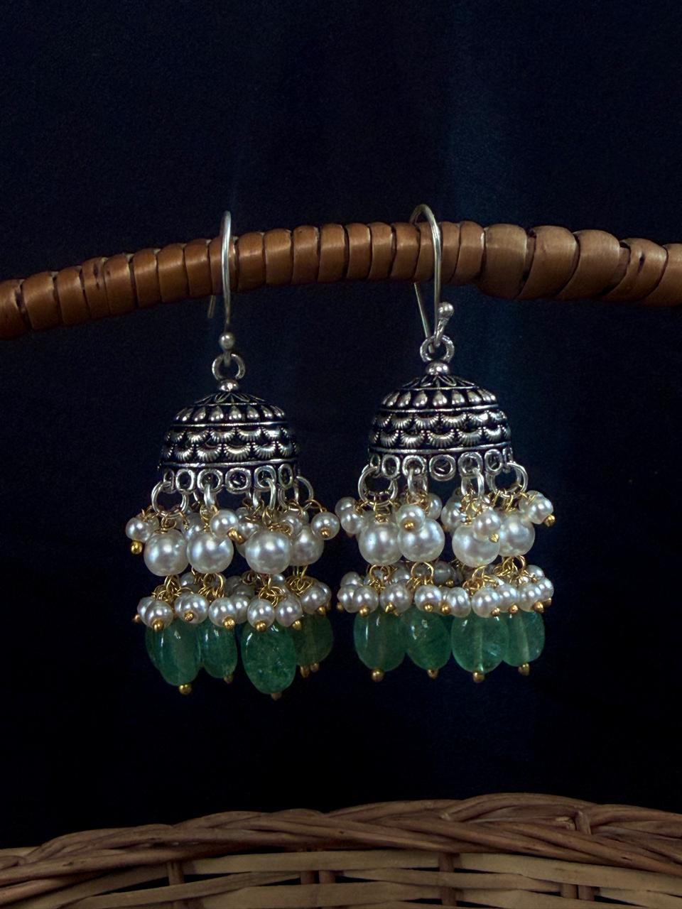 Stone Beaded Oxidized Ethnic Earring
