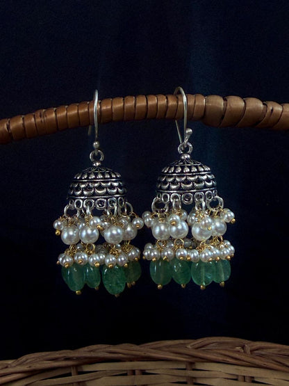 Stone Beaded Oxidized Ethnic Earring