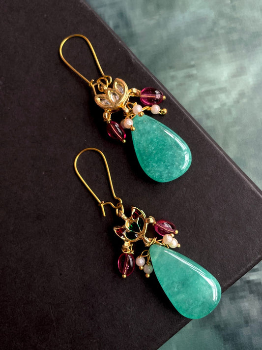 Jade Natural stone with Kundan Earring