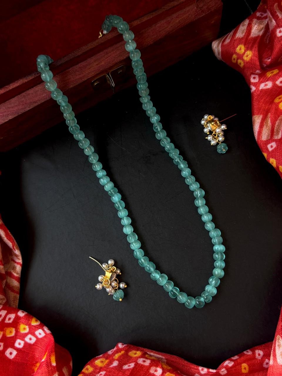 Pumpkin Beads Mala Necklace with Earring set