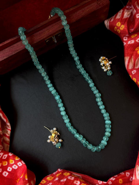 Pumpkin Beads Mala Necklace with Earring set