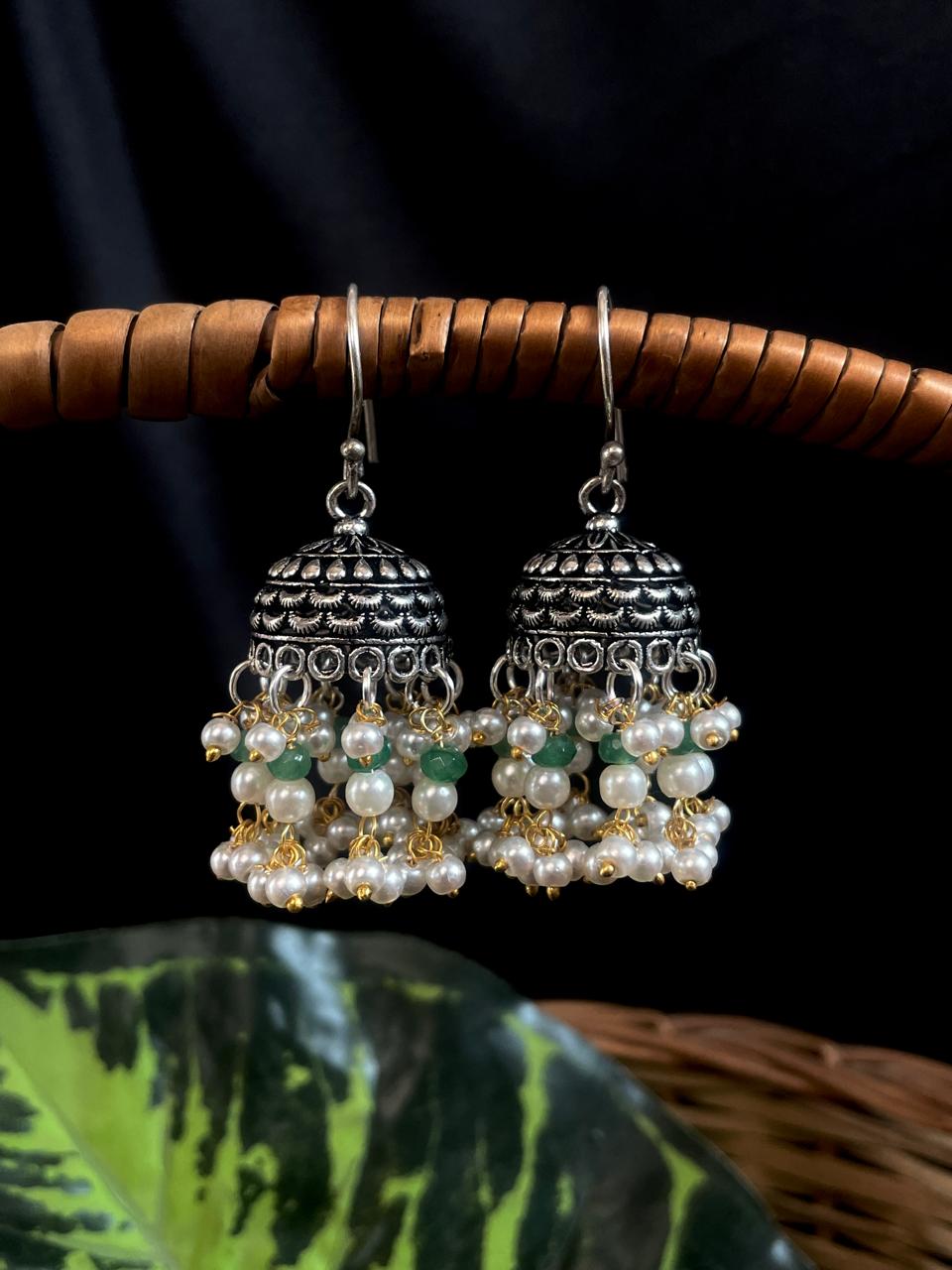 Stone Beaded Oxidized Ethnic Earring