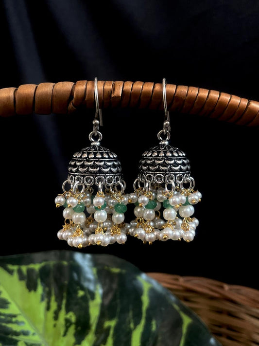 Stone Beaded Oxidized Ethnic Earring