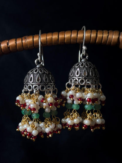 Stone Beaded Oxidized Ethnic Earring