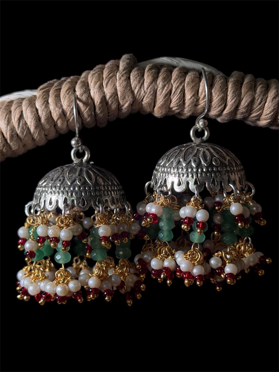 Oxidized Jhumki Beaded Latkan Partywear Earring