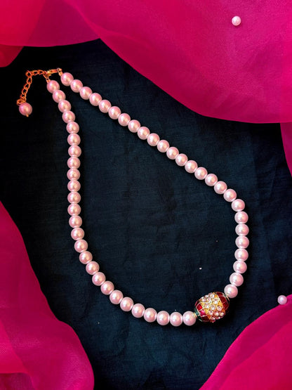 Meenakari Stone Pendant with Shell Pearl Mala