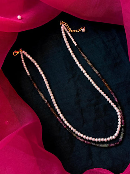 Semi Precious Stones Mala with Pearl Mala