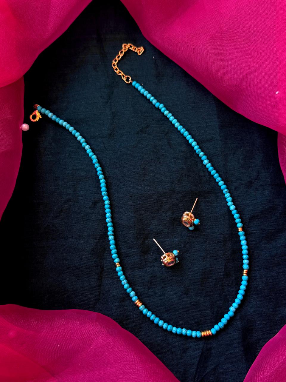 Stones Beads Single Layer Mala with Kundan Earring