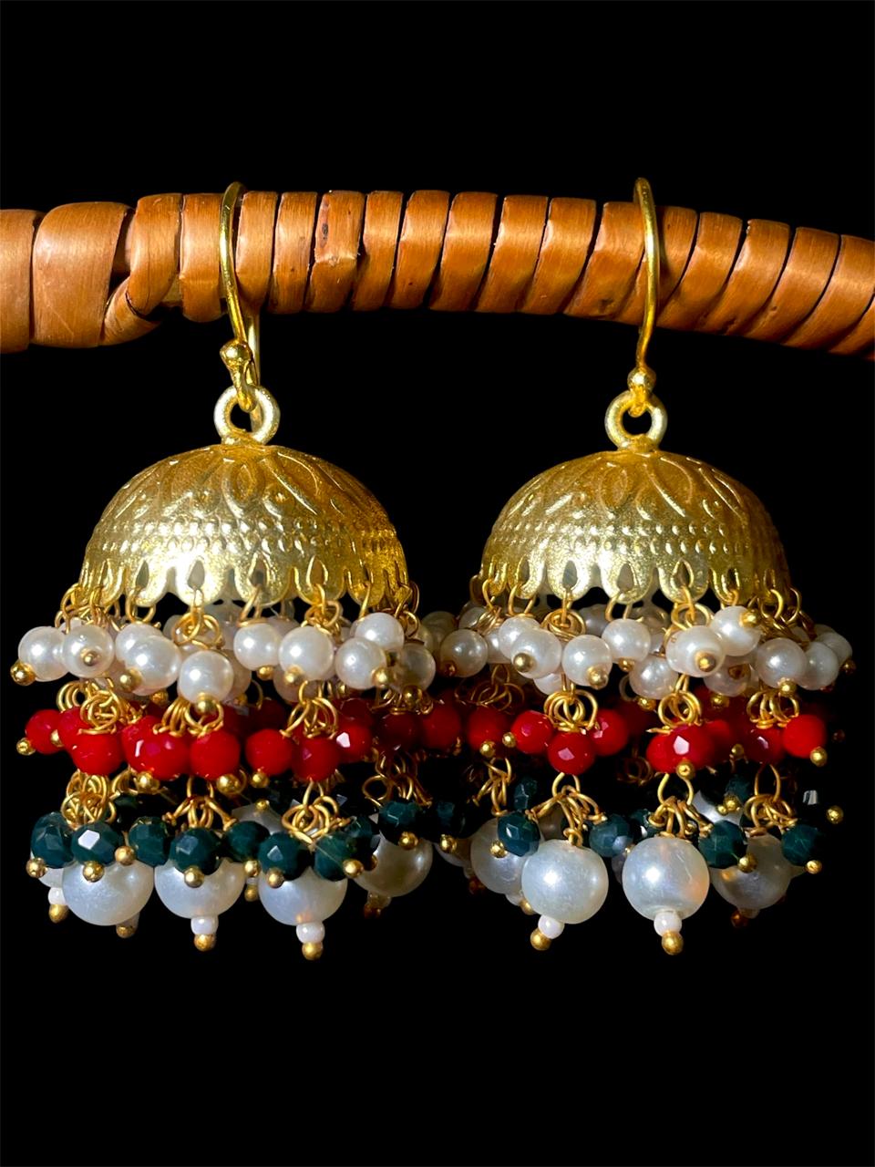 Multi colour Beaded Latkan Golden Jhumki Earring