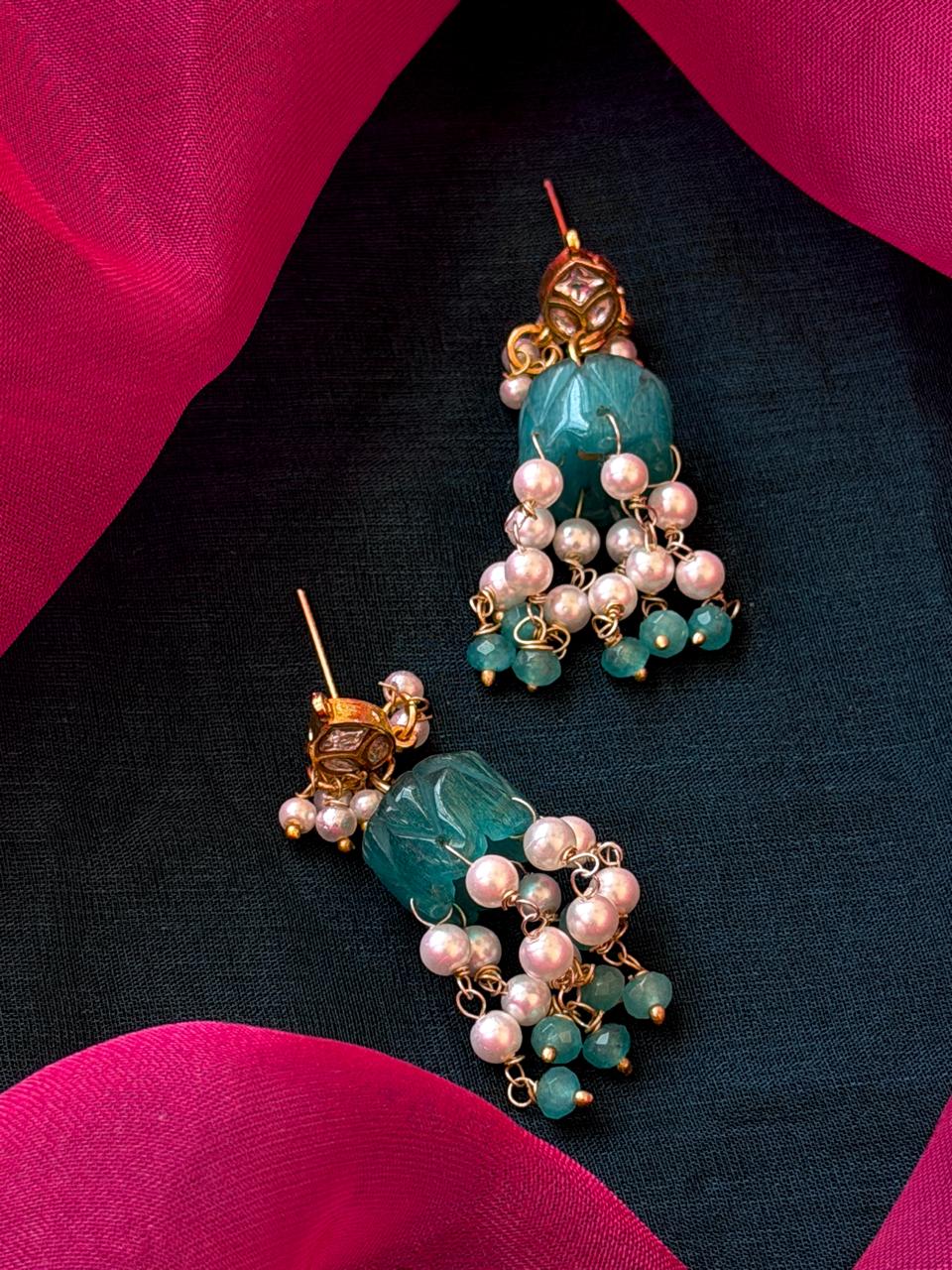 Pachi Kundan Stone Jhumki beads Latkan Earring