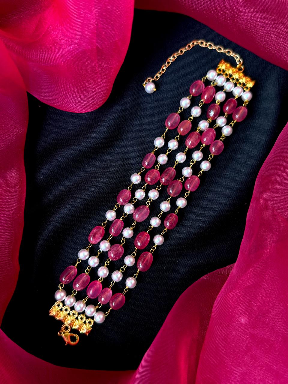 Stone Beads and Pearl Five Layered Bracelet