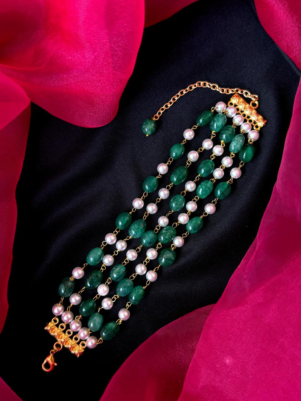 Stone Beads and Pearl Five Layered Bracelet