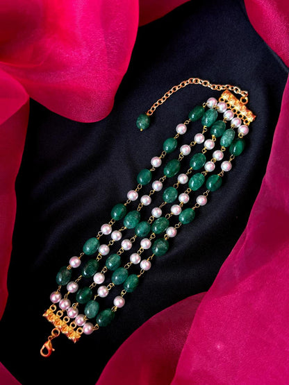 Stone Beads and Pearl Five Layered Bracelet
