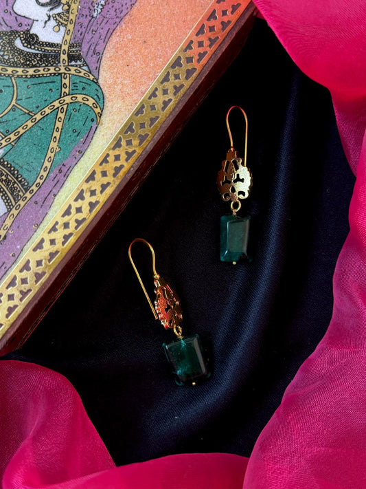 Golden Top with Stone Beads Earring