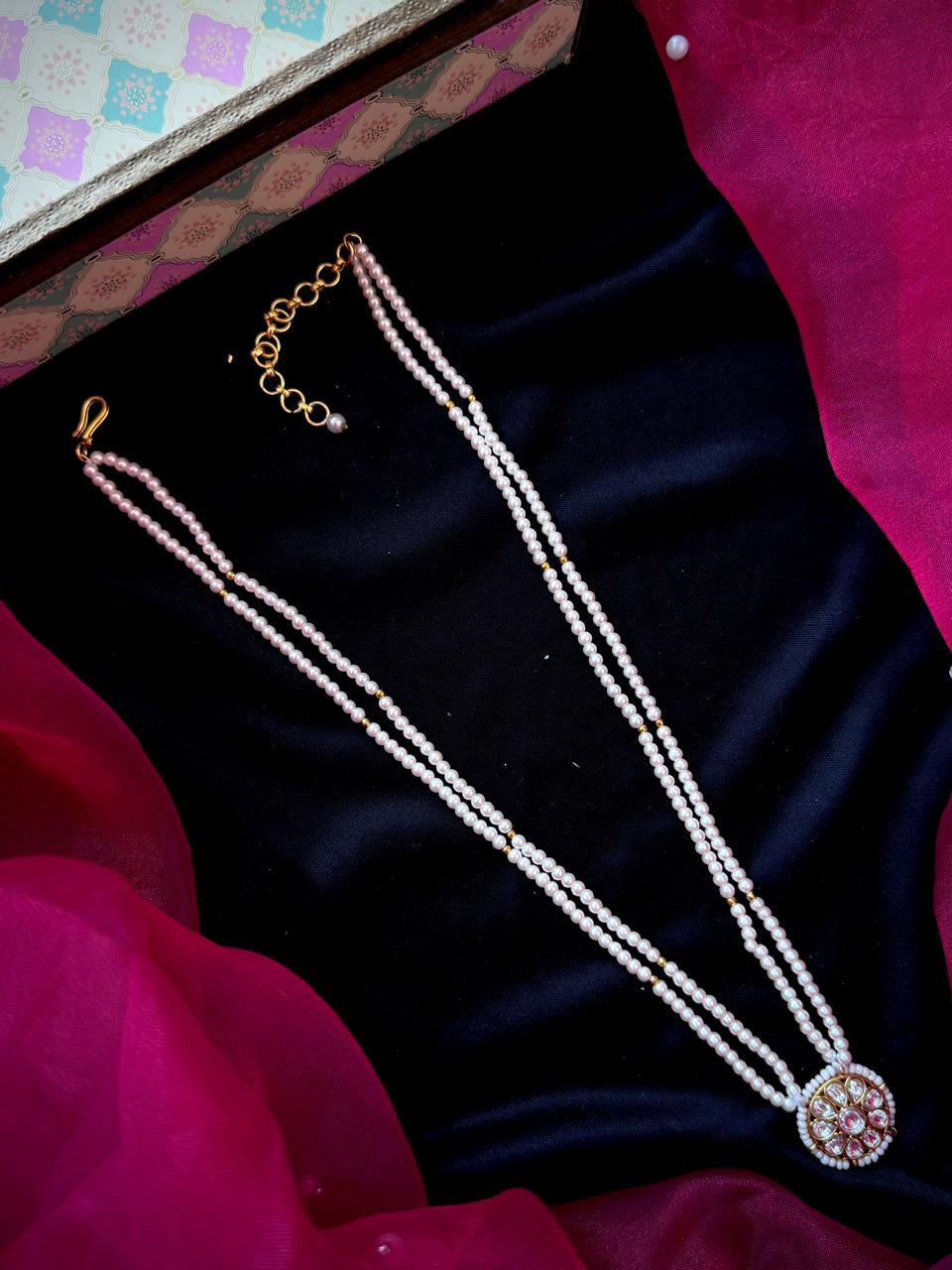 Pachi Kundan Pendant Pearl Mala Necklace