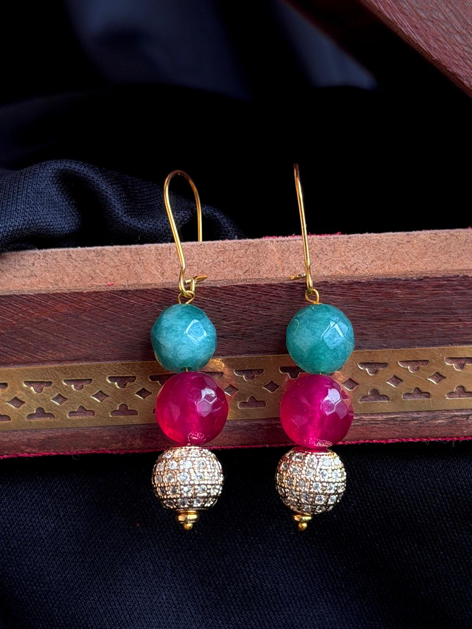 Stone Beads with AD Golden Ball Earring