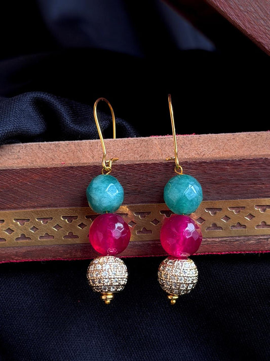 Stone Beads with AD Golden Ball Earring