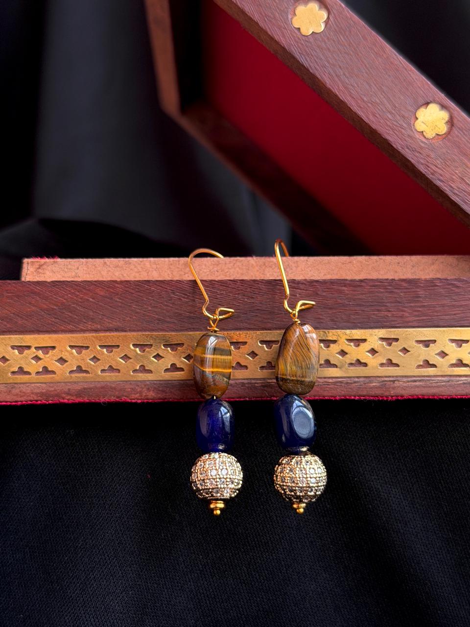 Stone Beads with AD Golden Ball Earring