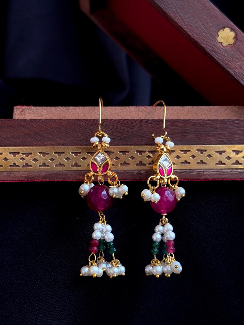 Pachi Kundan Stone Beads Beaded Earring