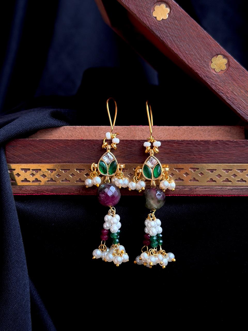 Pachi Kundan Stone Beads Beaded Earring