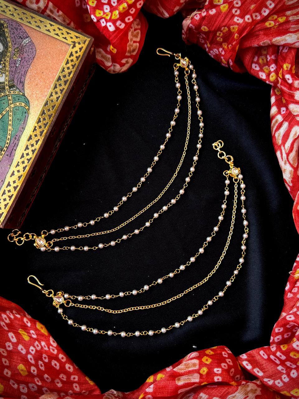 Ethnic Beaded in chain with Pachi Kundan Ear Chain