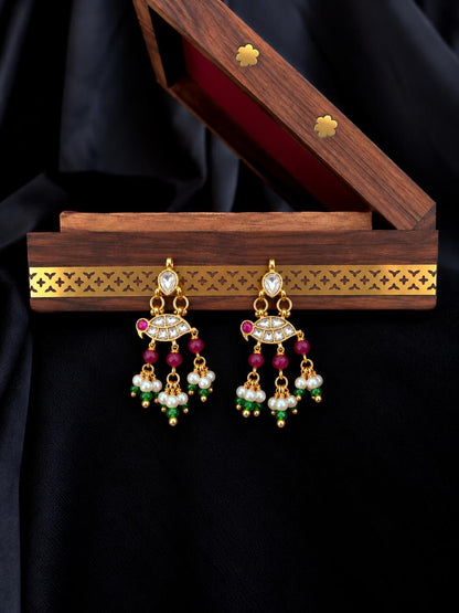 Bird Shape Pachi Kundan Beaded Earring