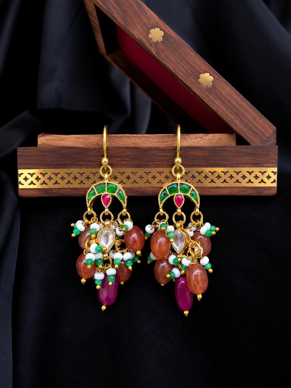 Pachi Kundan Stone Beaded Earring